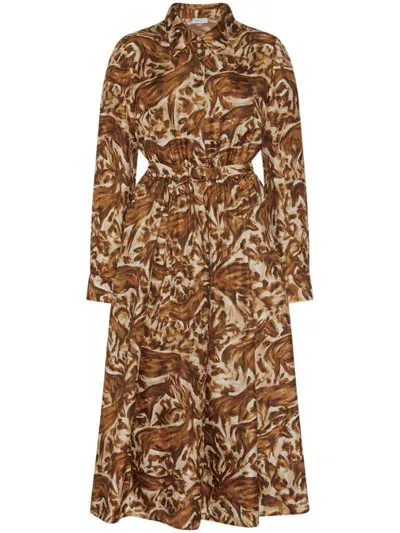 Rosetta Getty Pleated Dress In Brown