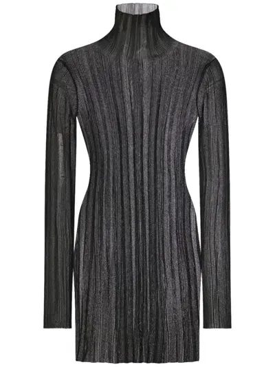 Rosetta Getty Sheer Plissé Dress In Black