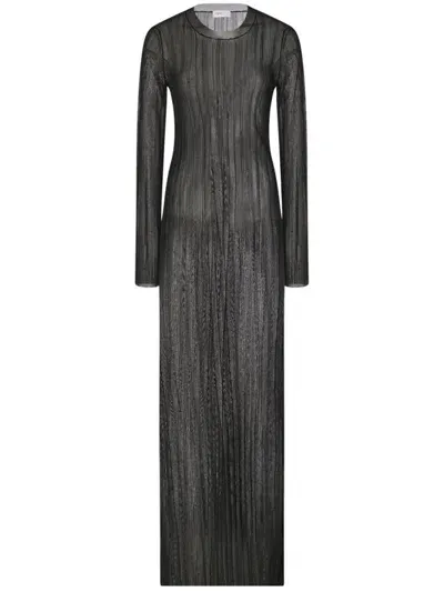 Rosetta Getty Sheer Plissé Dress In Black