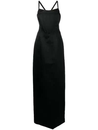 Rosetta Getty Silk Corset Maxi Dress In Black