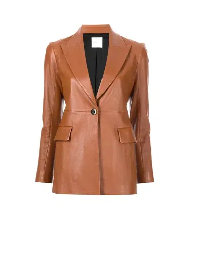 Rosetta Getty Single-breasted Lambskin Blazer In Brown