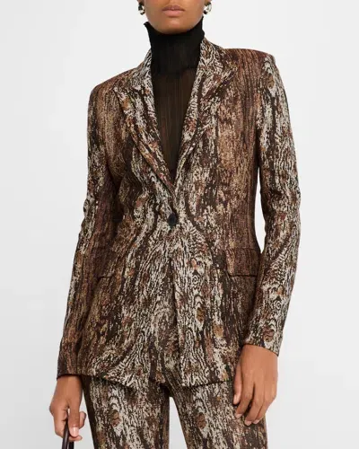 Rosetta Getty Woodgrain Fitted Blazer In Brown