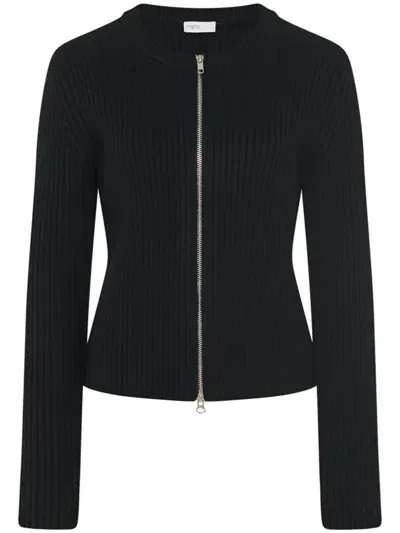 Rosetta Getty Zip-up Ribbed Knit Cardigan In Black