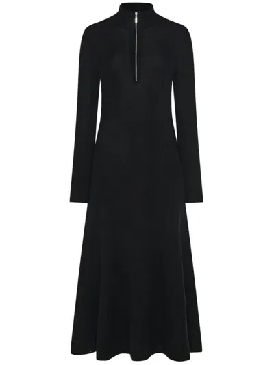 Rosetta Getty Zip-up Ribbed Knit Dress In Black