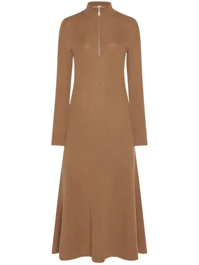 Rosetta Getty Zip-up Ribbed Knit Dress In Brown