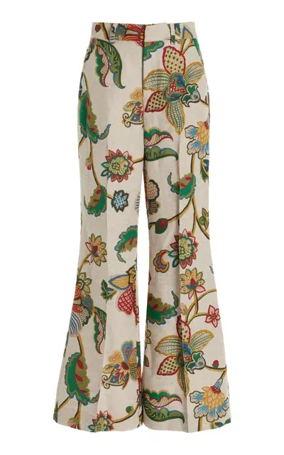 Rosie Assoulin Paneled And Piped Printed Linen Flared Pants In Multi