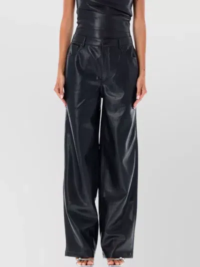 Rotate Birger Christensen Faux Leather High Waist Wide Leg Trousers In Blue