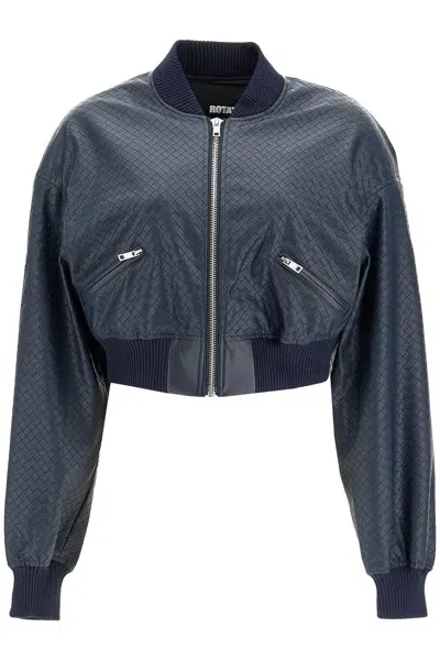 Rotate Birger Christensen Cropped Bomber Jacket With Braided In Blue