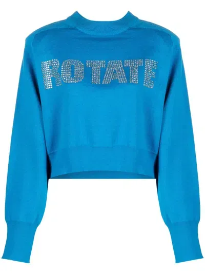 Rotate Birger Christensen Shandy Stud-logo Crew Neck Sweatshirt In Blue