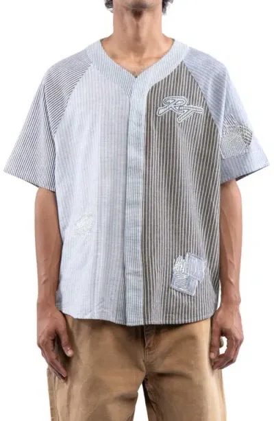 Round Two Patchwork Baseball Jersey In Grey/blue Multi