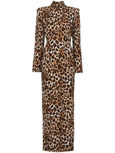 Rowen Rose Leopard-print Maxi Dress In Brown