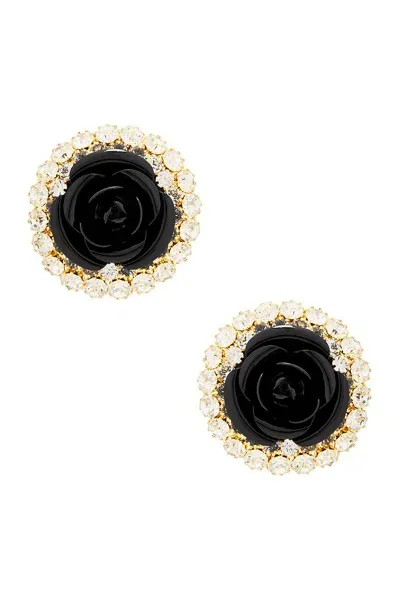 Rowen Rose Oversized Strass Earrings In Black Rose & White