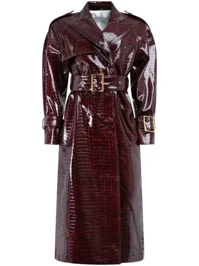 Rowen Rose Vinyl-effect Trench Coat In Red