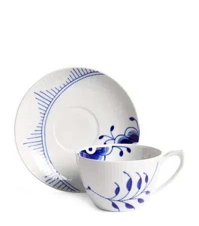 Royal Copenhagen Blue Fluted Mega Cup & Saucer In White