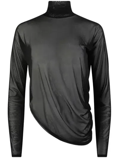 Rta Lei Mesh Turtleneck Top In Black