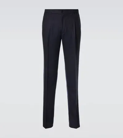 Rubinacci Virgin Wool Slim Pants In Blue