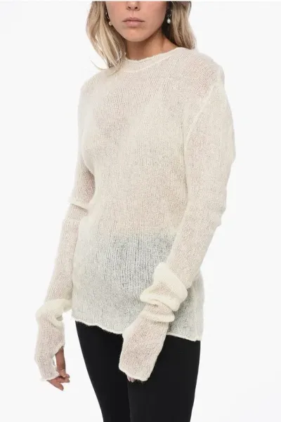 Rus Extra-long Sleeved Open-work Sweater In White