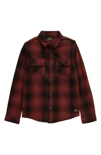 Rvca Kids' Dayshift Plaid Cotton Flannel Button-up Shirt In Red Earth