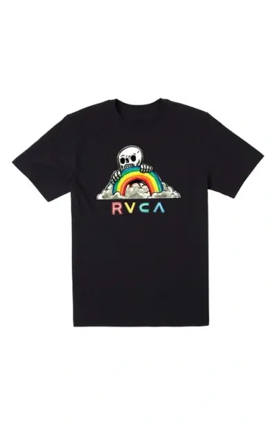 Rvca Kids' Rainbow Skull Cotton Graphic T-shirt In Black