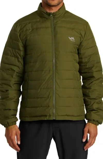 Rvca Reversible Quilted Puffer Jacket In Olive