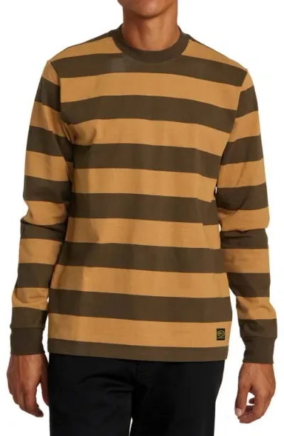 Rvca Stripe Long Sleeve Cotton T-shirt In Camel