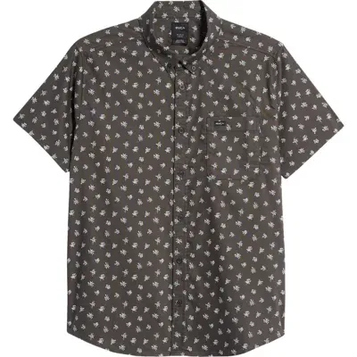 Rvca That'll Do Classic Fit Floral Print Short Sleeve Button-down Shirt In Black