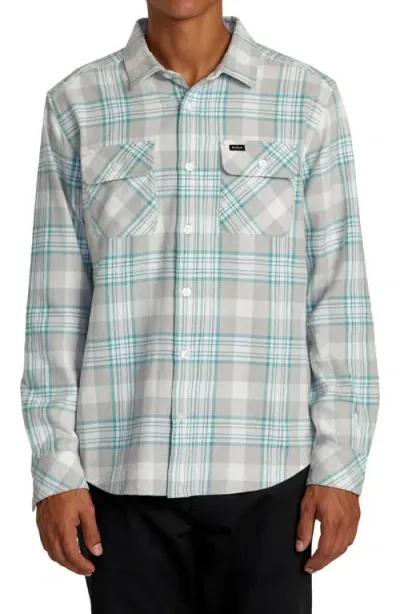 Rvca That'll Work Regular Fit Plaid Flannel Button-up Shirt In Silver Bleach