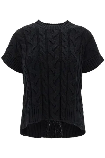 's Max Mara Cotton Cable Knit Vest With Braided Design In Black