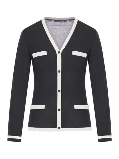 's Max Mara V-neckline Cardigan Knit Contrast Trim In Black