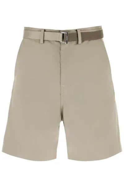 Sacai Cotton Belted Shorts In Brown