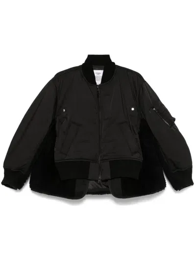 Sacai Faux-fur Panelling Bomber Jacket In Black