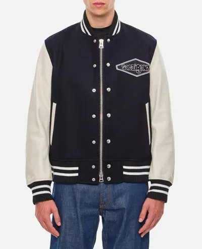 Sacai Gonz Wool Melton X Leather Blouson In Blue