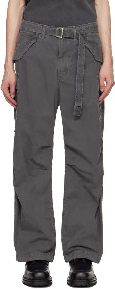 Sacai Gray Garment Dye Rip Stop Cargo Pants In Grey