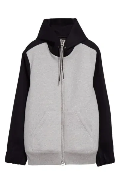 Sacai Mixed Media Zip Hoodie In L,gray×d,navy