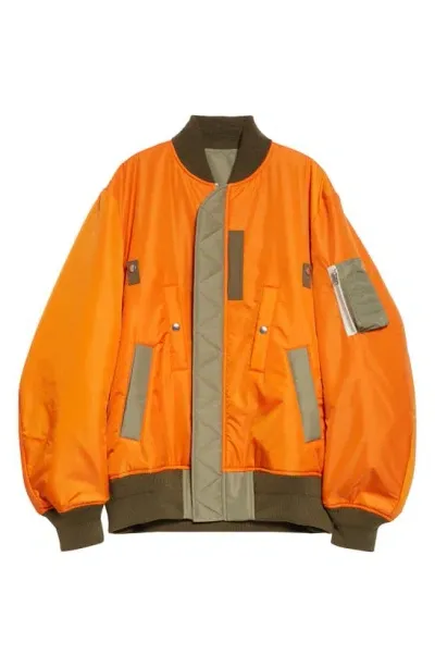 Sacai Mens Orange Contrast-pocket Dropped-shoulder Relaxed-fit Shell Jacket