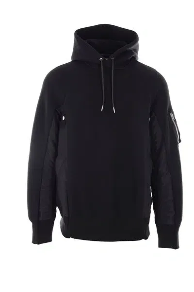 Sacai Panelled Drawstring Hoodie In Black