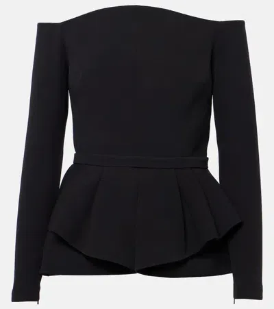 Safiyaa Brien Off-shoulder Crêpe Peplum Top In Black