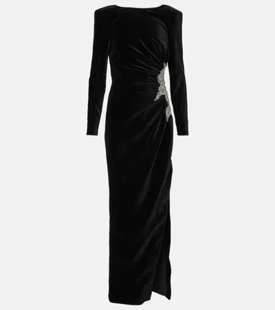 Safiyaa Nonna Embellished Velvet Gown In Black