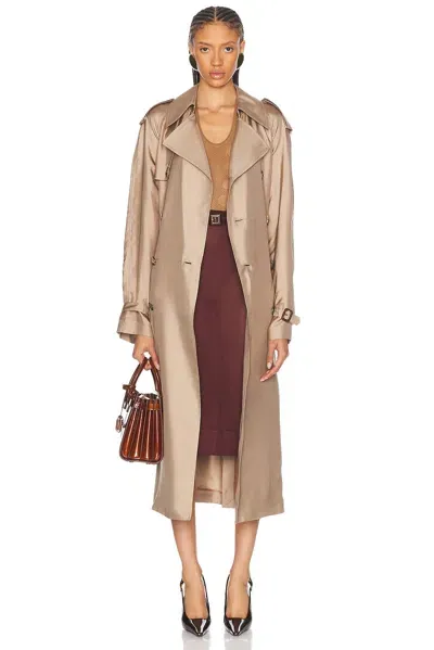 Saint Laurent Belted Trench Coat In Beige