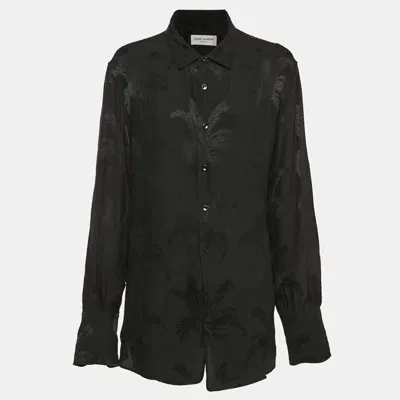 Pre-owned Saint Laurent Black Jacquard Silk Button Front Shirt M