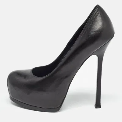 Pre-owned Saint Laurent Black Leather Tribtoo Pumps Size 38