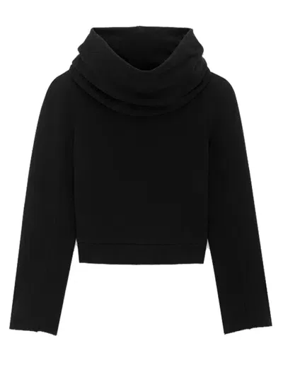 Saint Laurent Cropped Draped Hoodie In Black