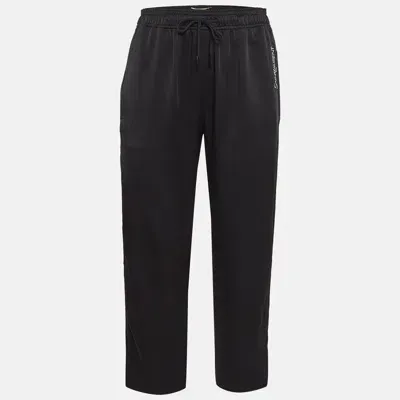 Pre-owned Saint Laurent Black Satin Buttoned Side Slit Trousers S