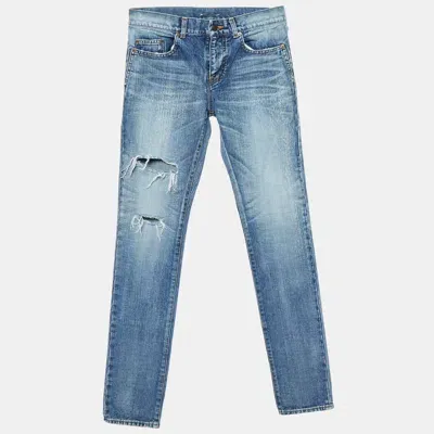 Pre-owned Saint Laurent Blue Washed & Distressed Denim Jeans S Waist 31"