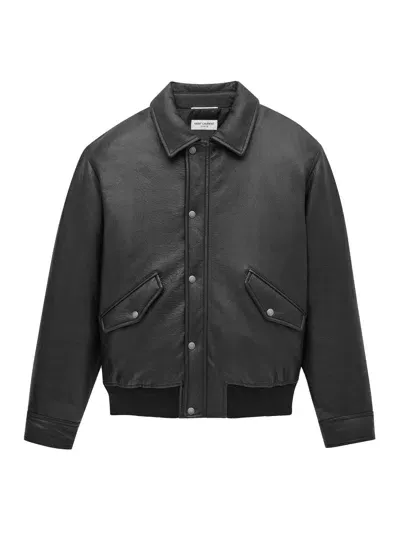 Saint Laurent Bomber In Pelle Di Agnello Martellata In Black