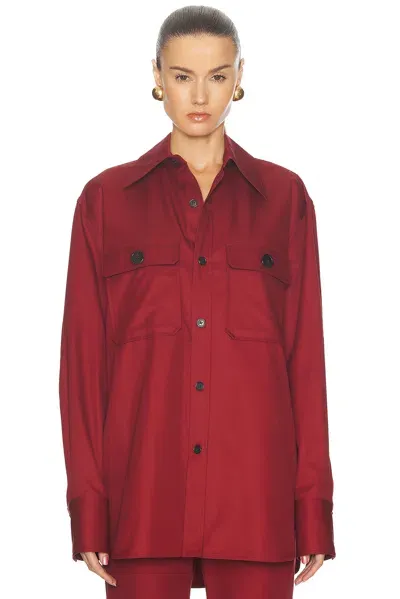 Saint Laurent Oversized-collar Cotton Shirt In Rouge Fonce