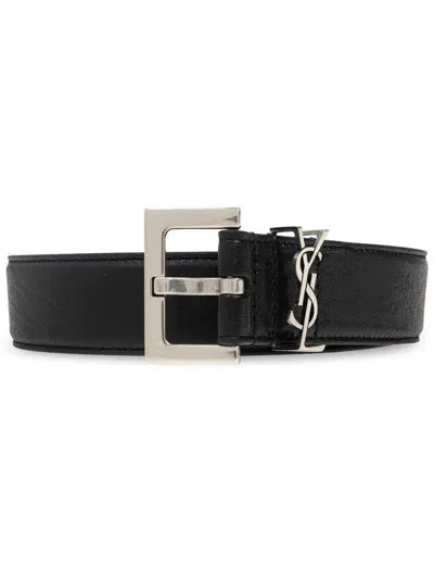 Saint Laurent Cassandre Belt Square Buckle Accessories In Black