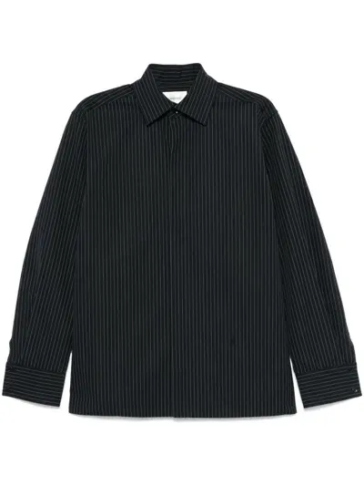 Saint Laurent Cassandre Striped Shirt In Gray