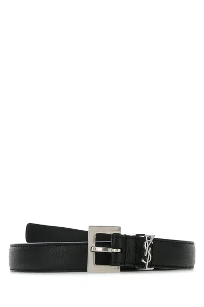 Saint Laurent Monogram Logo Plaque Belt In Black