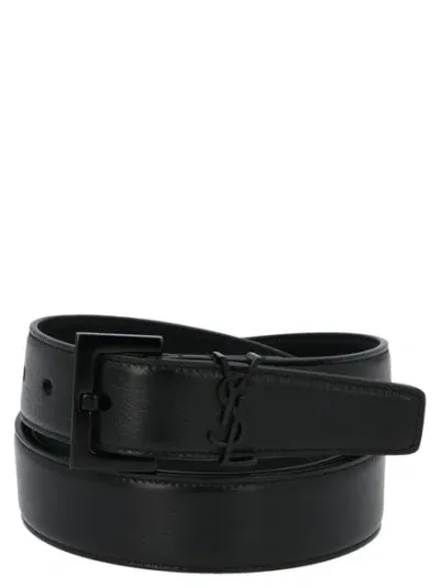 Saint Laurent Monogram Buckle Belt In Black